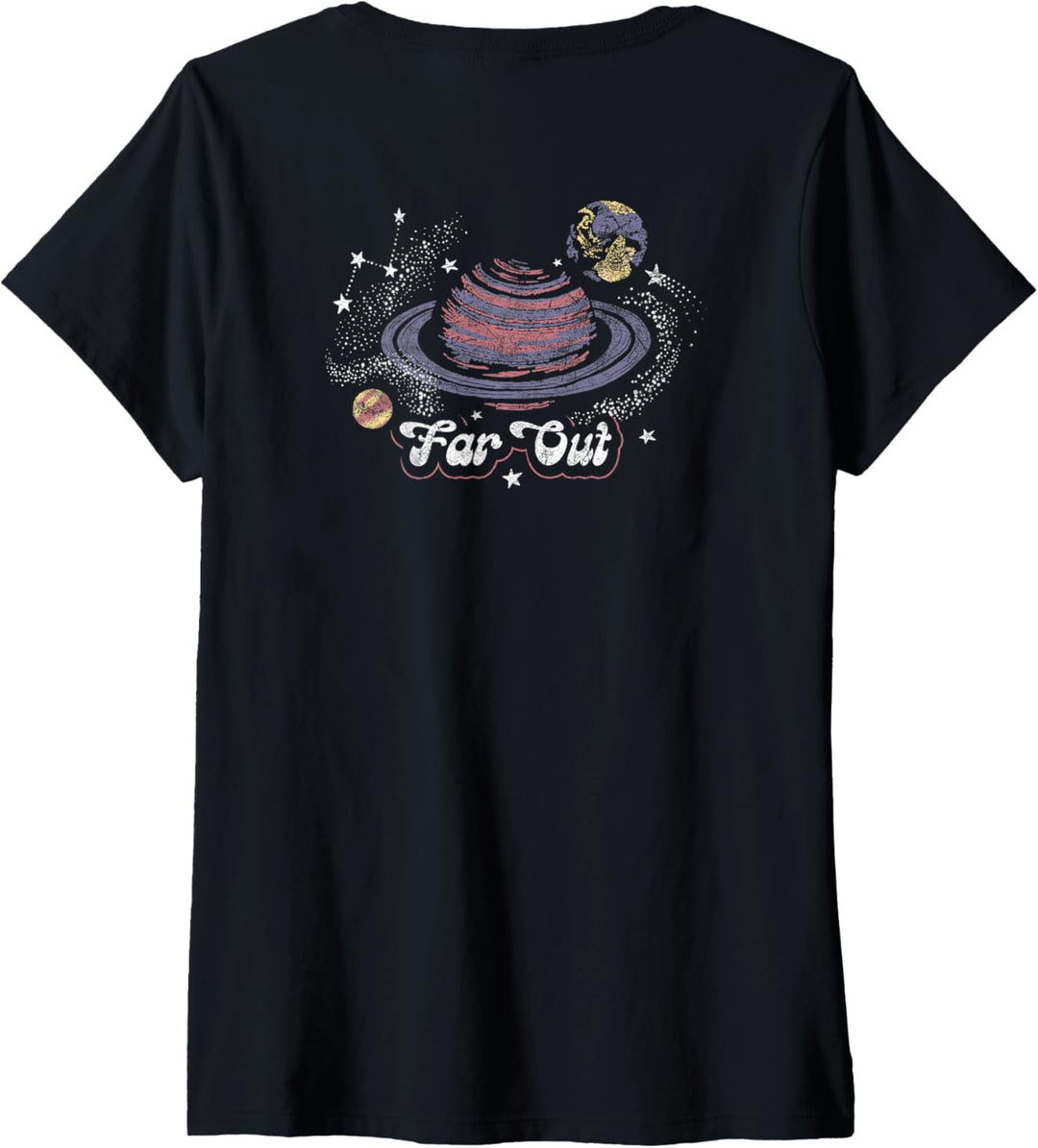 Damen Trendy You're Outta This World Retro Solar System Front Back T-Shirt mit V-Ausschnitt