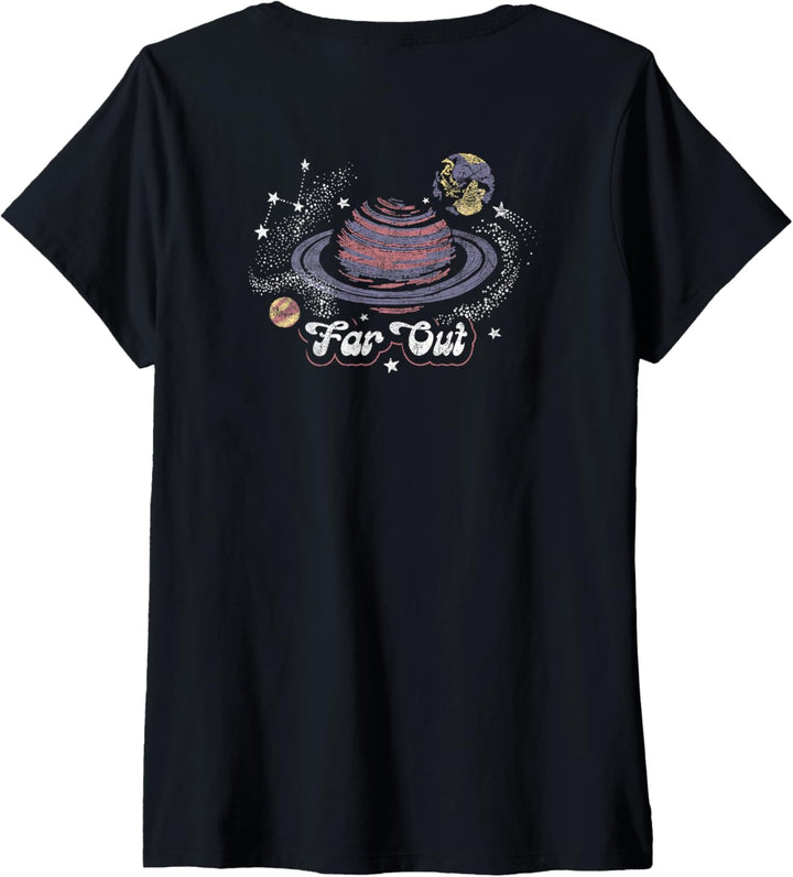 Damen Trendy You're Outta This World Retro Solar System Front Back T-Shirt mit V-Ausschnitt