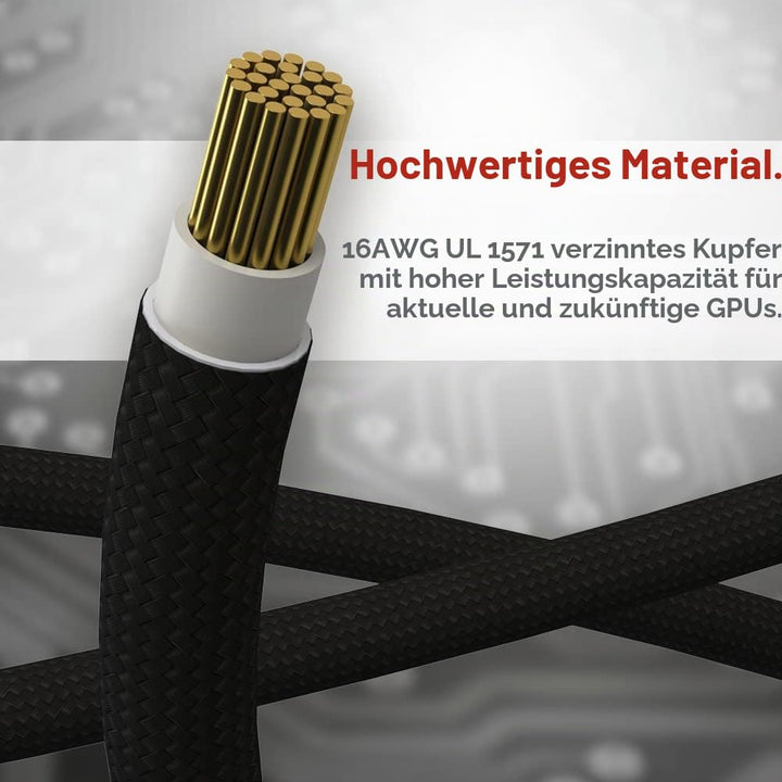 LINKUP - AVA PCIE 5.0 16Pin (12+4) mit Rechtswinkel zu 3x8Pin | 16AWG Umhüllt | Kompatibel mit RTX40