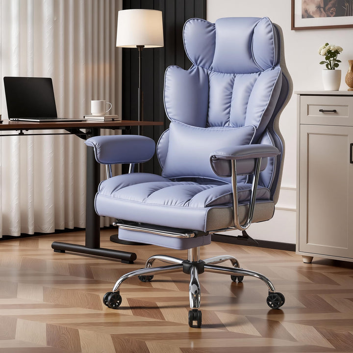 Efomao bürostuhl ergonomisch, PU Leder Chefsessel, bürostuhl 200 kg mit Fussstütze und Lendenwirbels