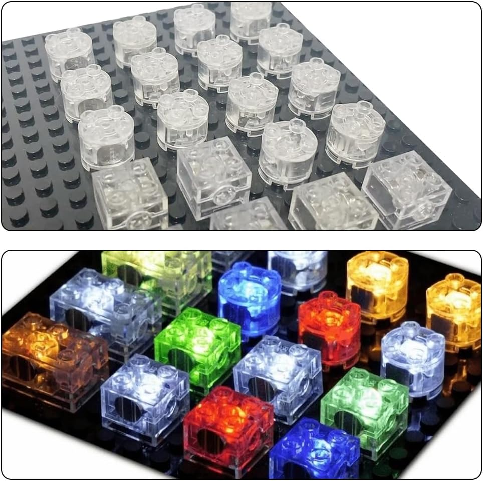 Joycabin 15 Stück Leuchtende Bausteine, 2x2 LED Leuchtsteine, Transparent Runde Bausteine Lampe, Bau