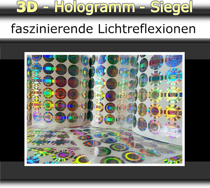 1000 Stk - 3D Hologramm Original-Siegel 25mm silber glänzend - Sicherheitssiegel, Qualitätssiegel, G