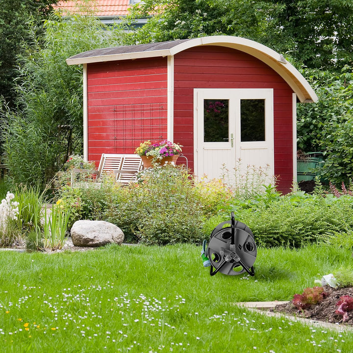 Relaxdays Schlauchtrommel, für 30 m 1/2" Schlauch, Stahl, Kunststoff, Schlauchhalter, HBT: 38 x 42 x