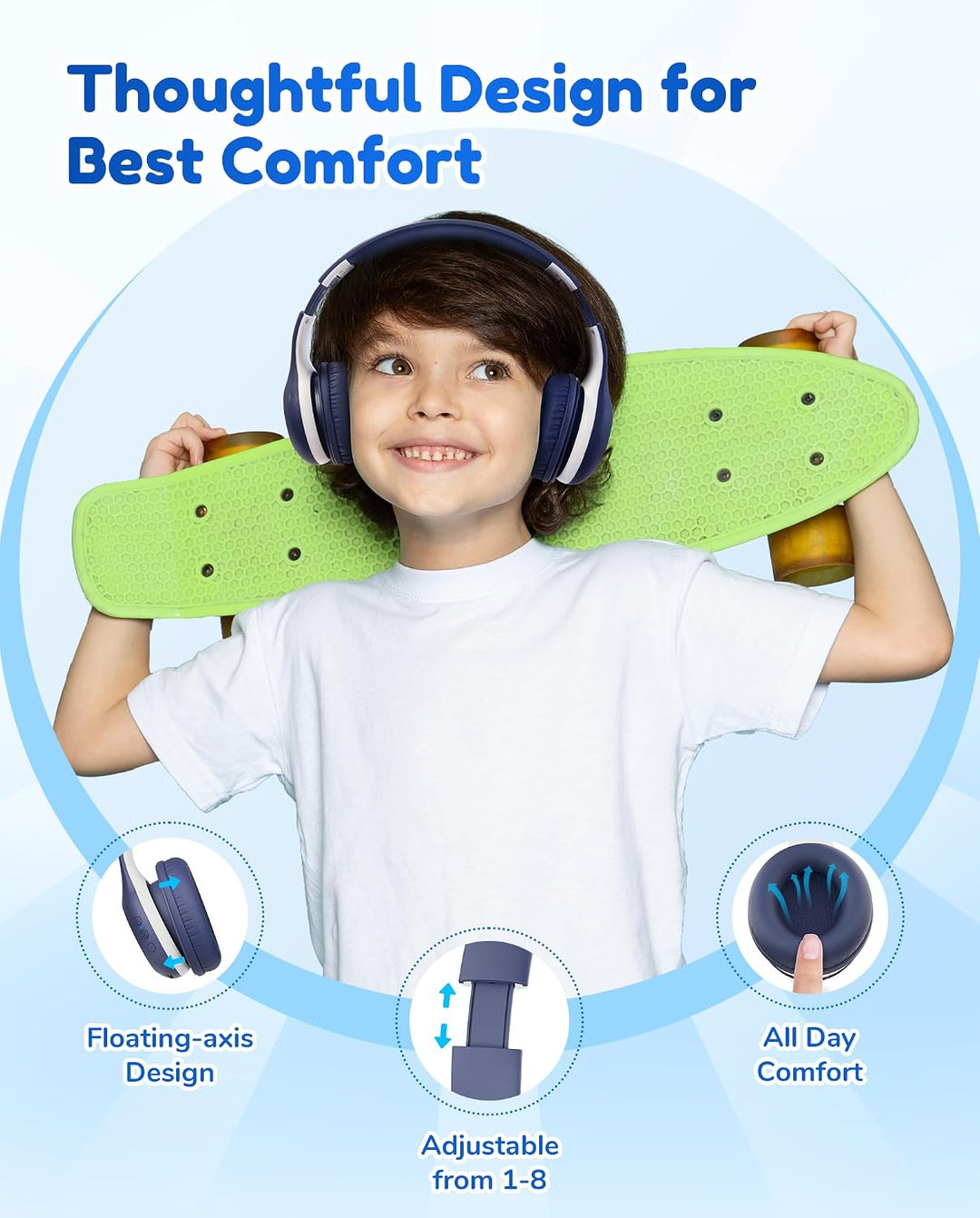 EarFun Bluetooth Kopfhörer Kinder, 85/94dB Lautstärkeregelung, HiFi Sound, HD-Mikrofon, 40 Std Akku,