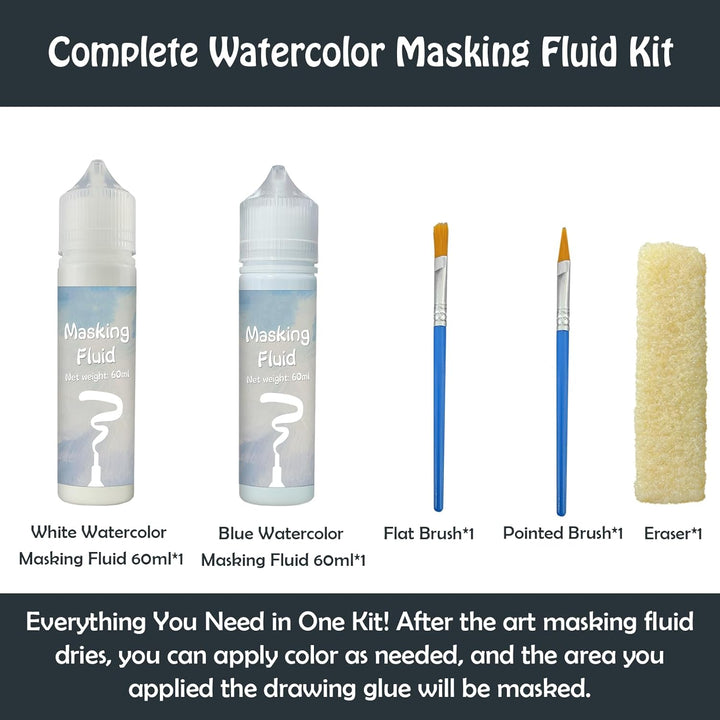 Blaue und weisse Abdeckflüssigkeit für Aquarellmalerei, 120 ml, beständige Tinte und Giessfarbe, Aqu