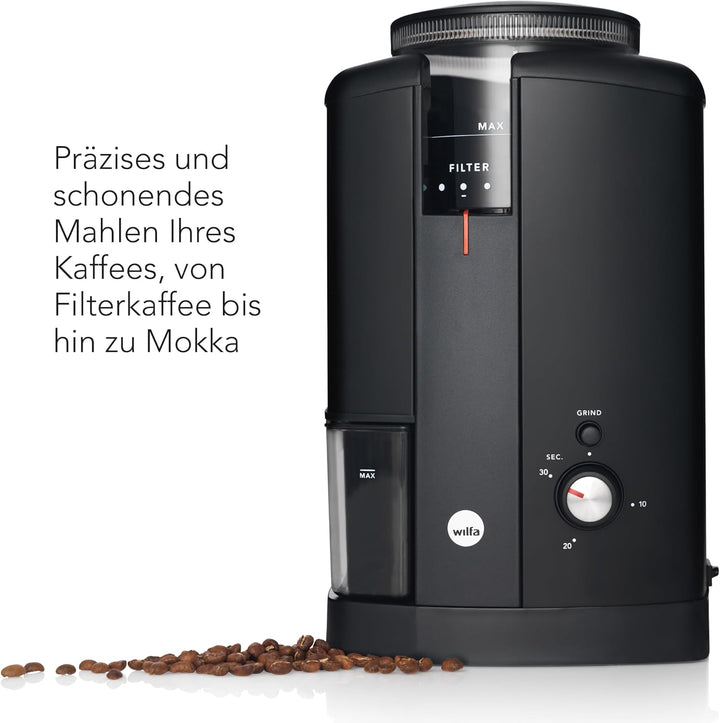 Wilfa SVART AROMA Kaffeemühle - 32 Mahlgradeinstellungen - Kegelmahlwerk - 250g Bohnenbehälter - mit