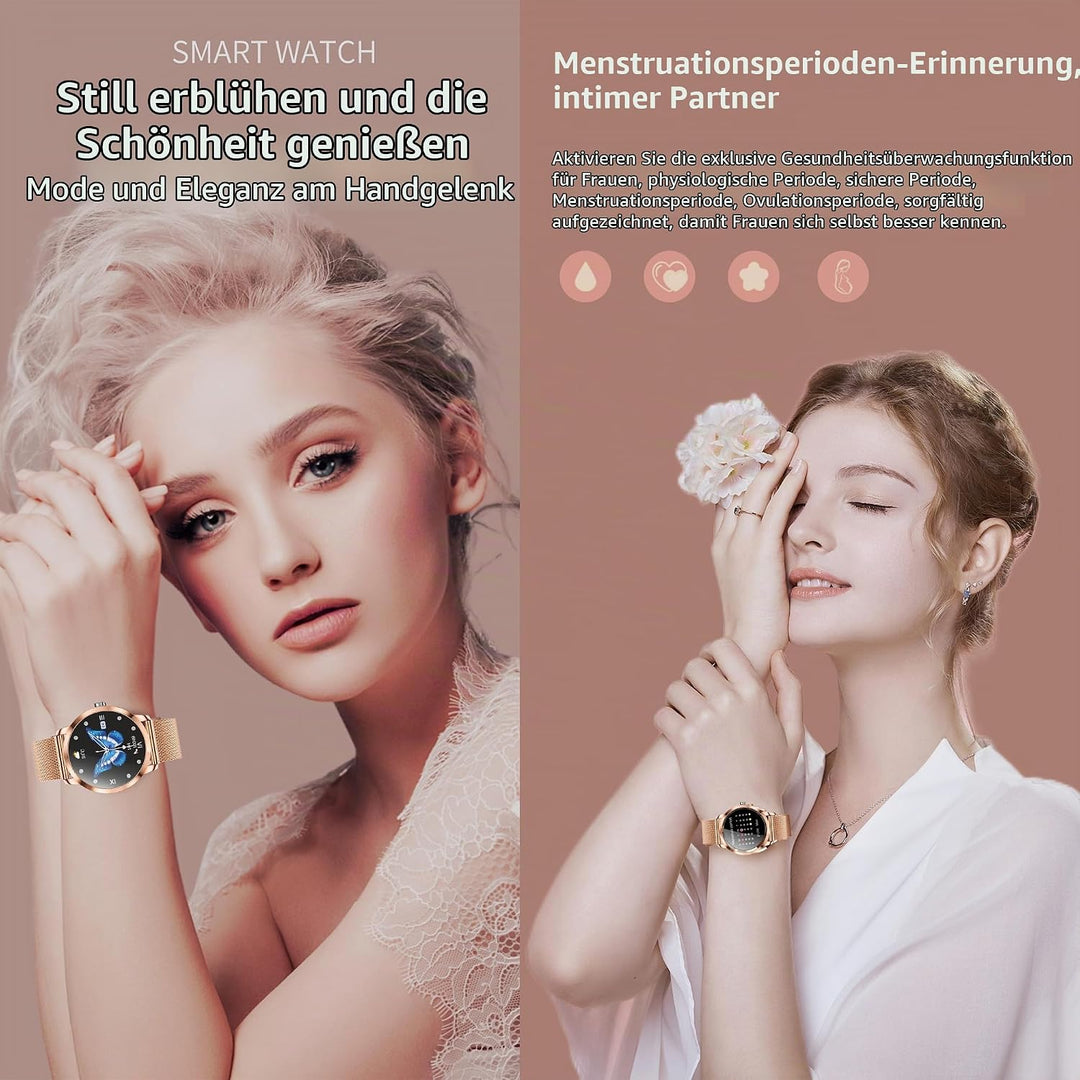 Smartwatch Damen mit Telefonfunktion, 1,09” Fitnessuhr mit 123 Sportmodi, Pulsmesser, Schlafmonitor,