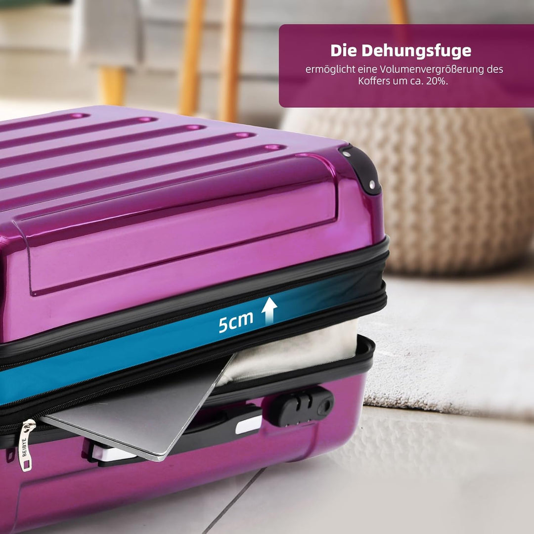 BEIBYE Zwillingsrollen 2048 Hartschale Trolley Koffer Reisekoffer Taschen Gepäck in M-L-XL-Set (Lila