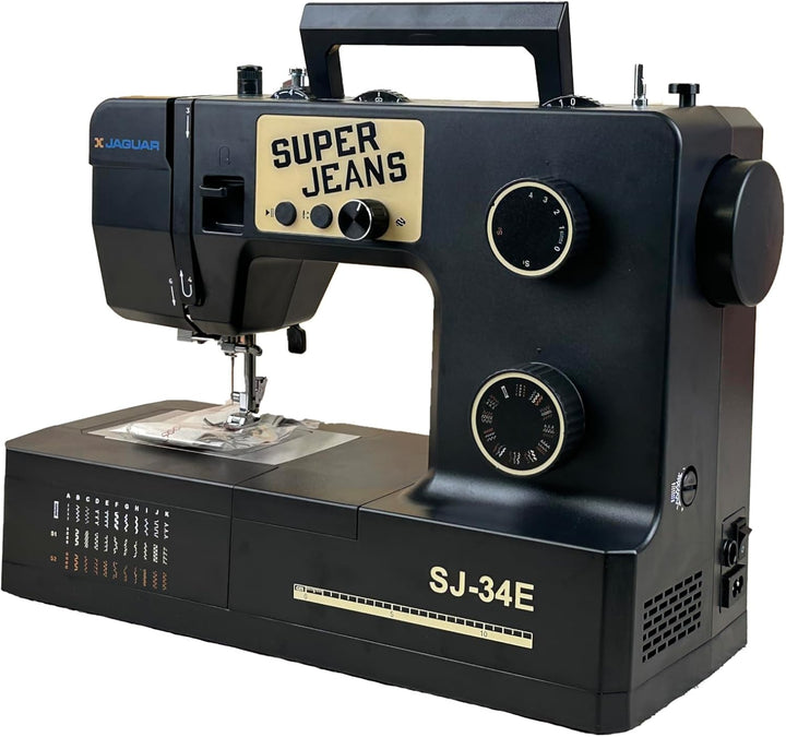 Jaguar SJ-34E Robuste Nähmaschine für dicke Stoffe | 34 Stiche | Elektronik | Erweiterungstisch | Au
