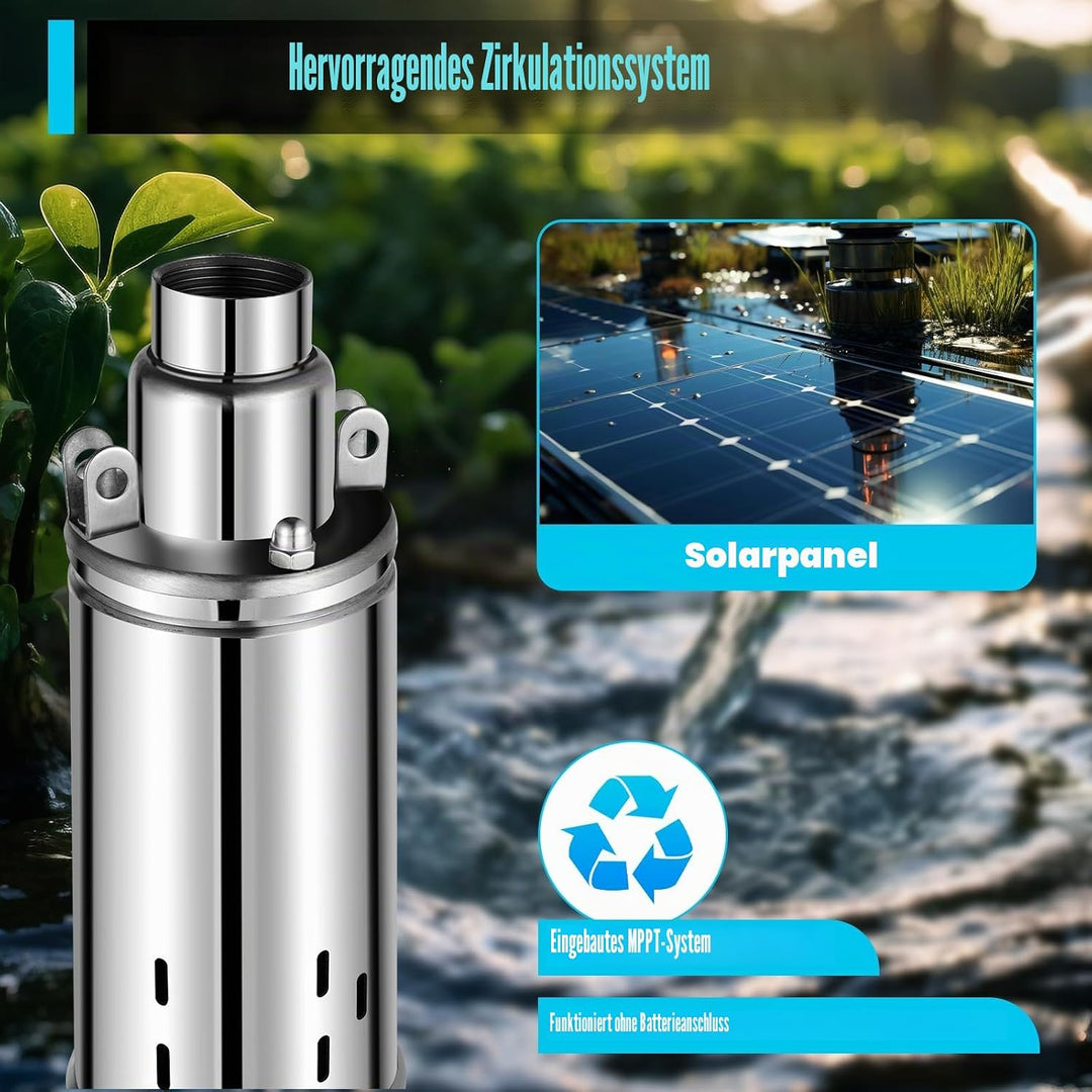 DC Solar Tauchpumpe Tiefbrunnenpumpe Edelstahlgehäuse 24V Solarpumpe Tauchpumpe