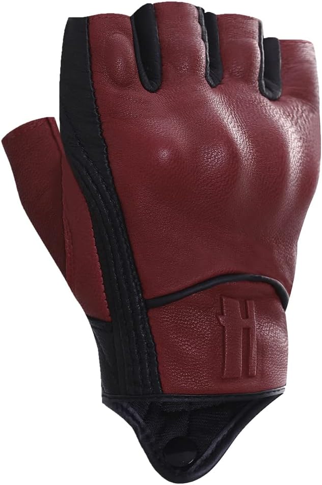 Harssidanzar Herren Motorradhandschuhe Halbfinger Leder GM037EU L Rot-Schwarz, L Rot-Schwarz