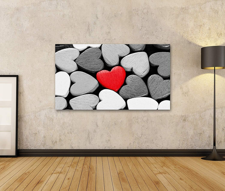 islandburner Bild auf Leinwand Rotes Herz Viele Graue Und Weisse Herzen Bilder Wandbilder Poster Lei