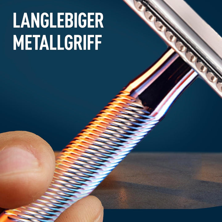 King C. Gillette Rasierhobel Herren, Rasierer + 5 Rasierklingen, Nassrasierer Safety Razor mit langl