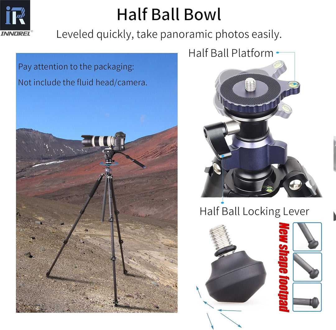 INNOREL MT70C Professionelle Stative mit Half Ball Leveller, ohne Fluidkopf, Videostativ-Kit aus Koh