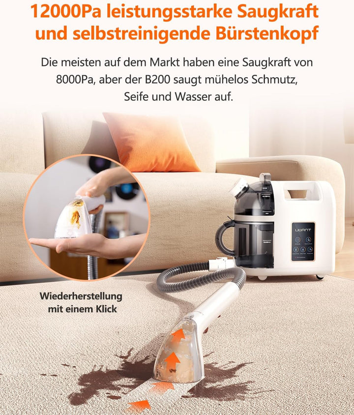 uwant B200, Polsterreiniger Gerät, 1900W | Dampft, Schrubbt und Saugt | Für Teppiche, Sofas, Vorhäng