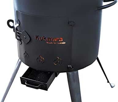 Kukmara Utschak mit Abzugs-Rohr, 45cm + 16 Liter Gusseisen Kazan INNEN GLATT + 50cm Schaumlöffel - F