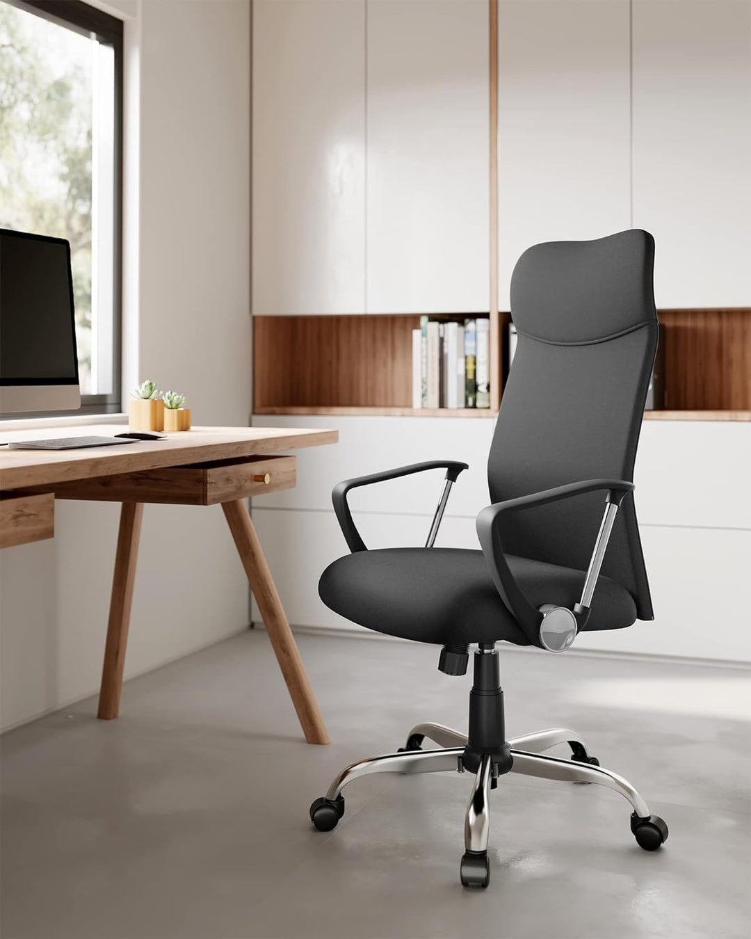 SONGMICS Bürostuhl, ergonomischer Schreibtischstuhl, Drehstuhl, gepolsterter Sitz, Stoffbezug, höhen