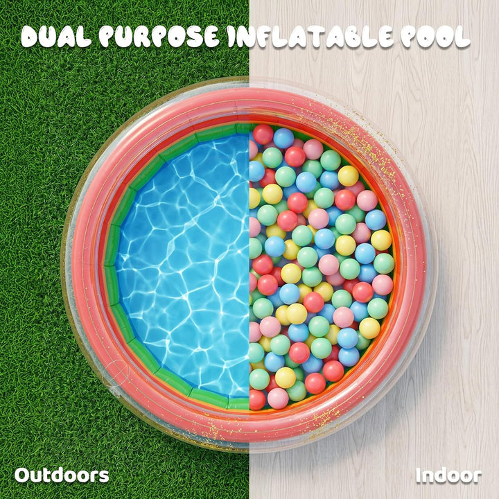 Aufblasbares Planschbecken Baby, 90x25 cm Kleiner Pool für Kinder mit Regenbogenmuster &amp; Glitzer – i