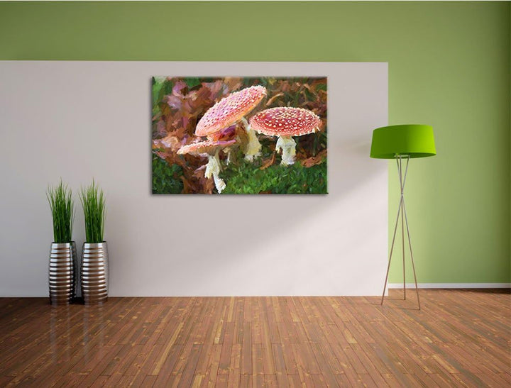 schön gemalte Fliegenpilze Format: 100x70 auf Leinwand, XXL riesige Bilder fertig gerahmt mit Keilra