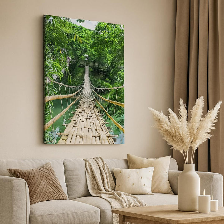 Bilder auf Leinwand Gehweg Baum Holz Steg Leinwandbild mit Rahmen 45x80cm Wandbilder Dekoration Wohn