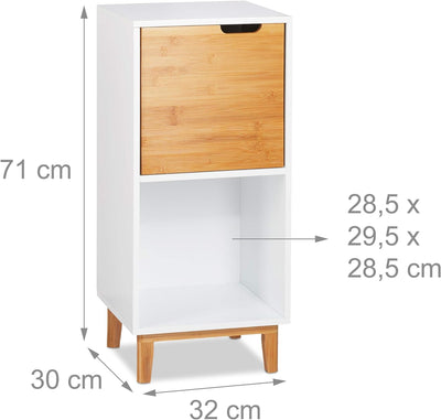 Relaxdays Standregal weiss, Beistellschrank aus MDF und Bambus, Wohnzimmerregal, skandinavisch, HBT