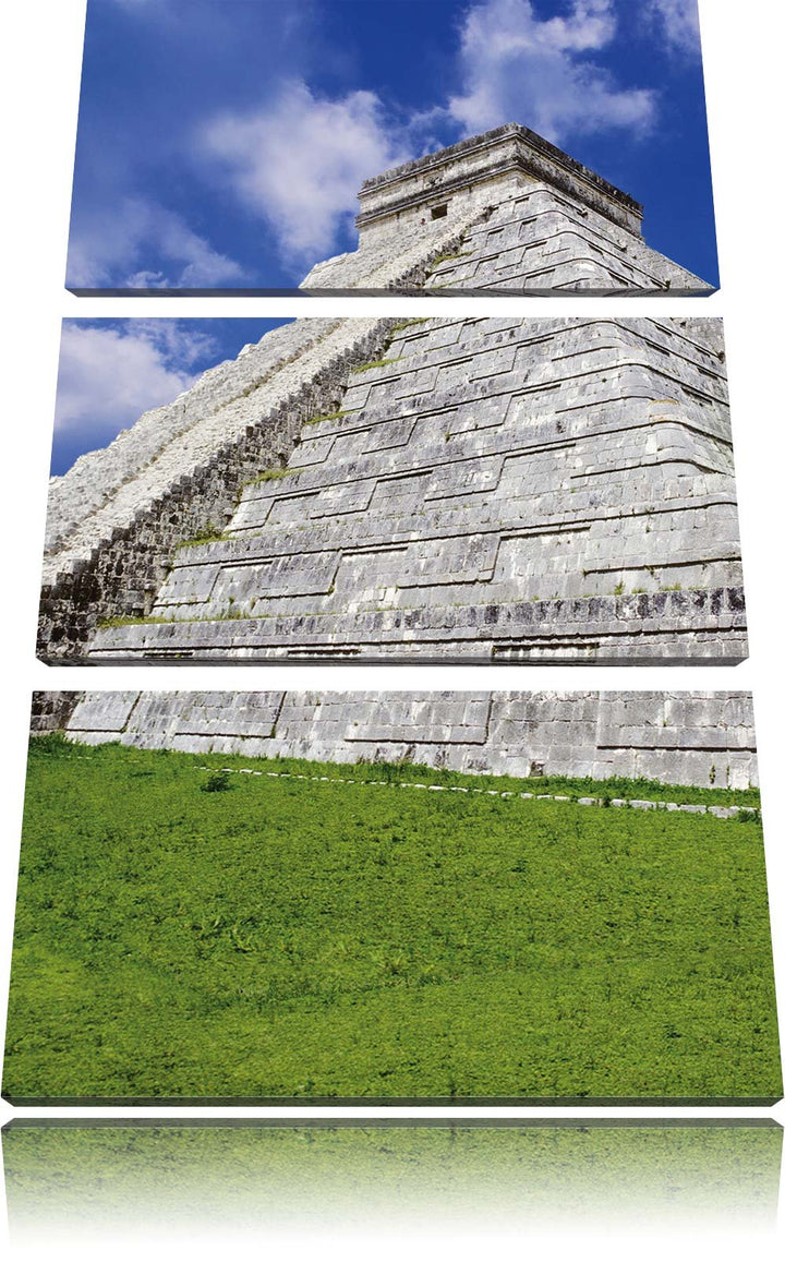 Pixxprint Schöner Maya Tempel in Mexiko 3-Teiler Leinwandbild 120x80 Bild auf Leinwand