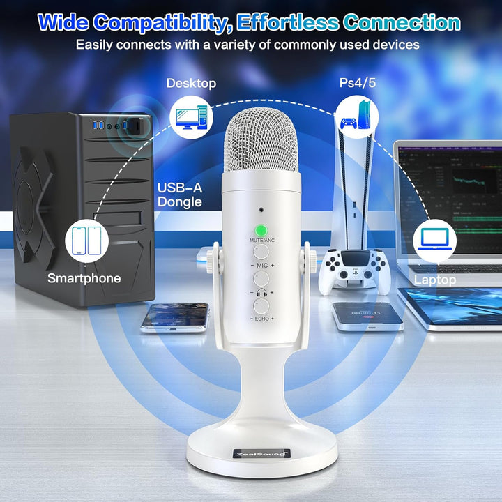 ZealSound Kabelloses Mikrofon, USB-Mikrofon für iPhone, PC, iPad, Android-Handy, kabellos, Kondensat