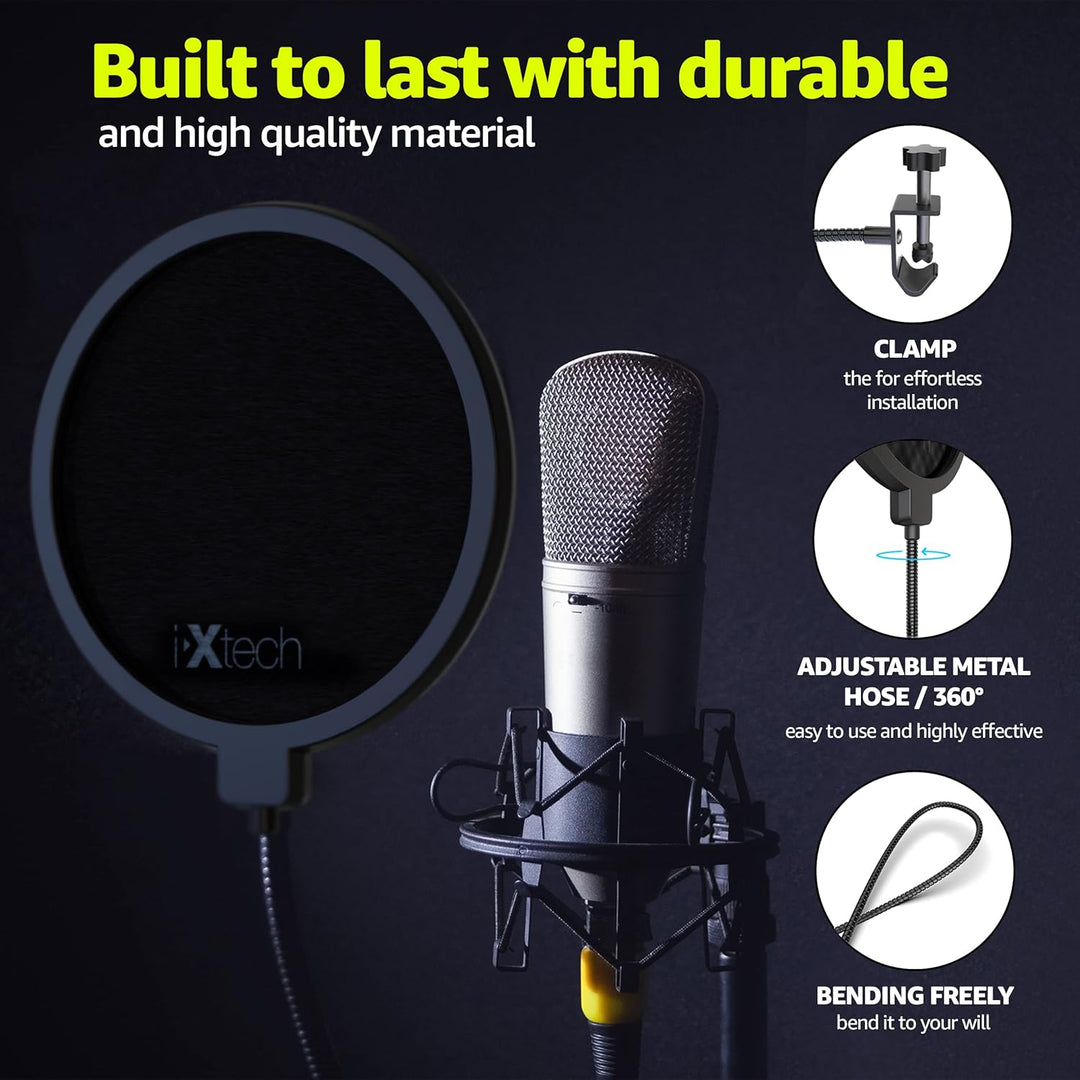 IXTECH Popfilter für Blue Yeti-Mikrofon, doppelschichtiger Schallschutz, Schildwächter, Windschutz m