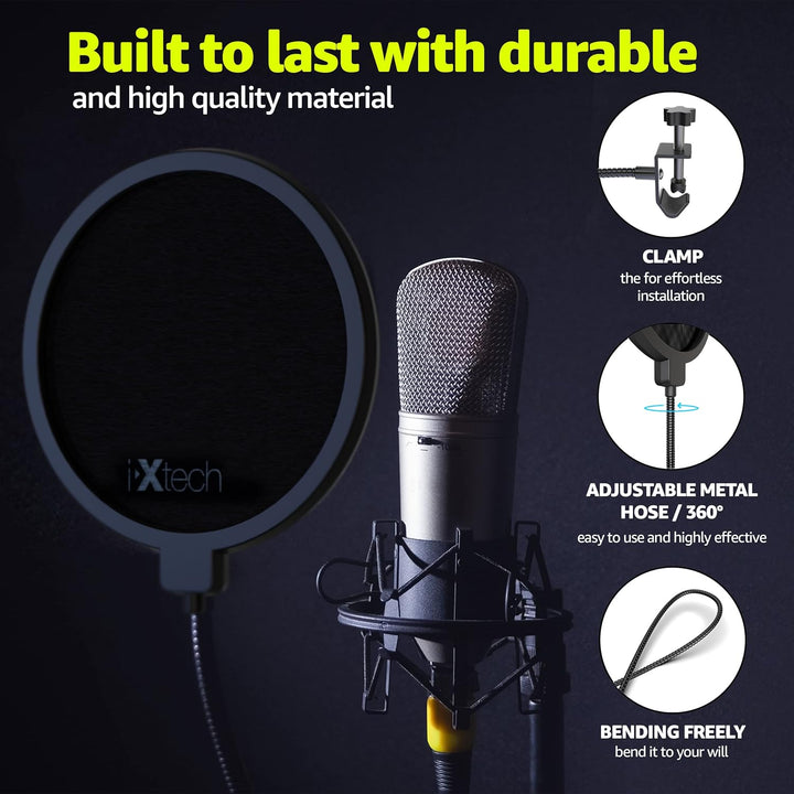 IXTECH Popfilter für Blue Yeti-Mikrofon, doppelschichtiger Schallschutz, Schildwächter, Windschutz m