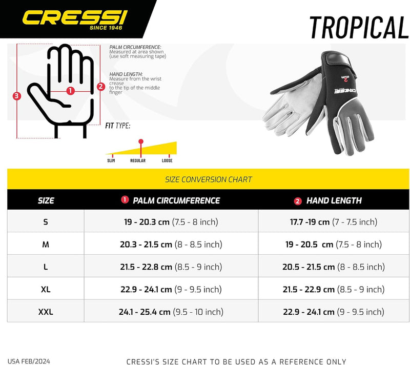 Cressi Unisex Erwachsene Tropical Gloves Handschuhe für Wassersport in Amara und Neopren 2 mm Schwar