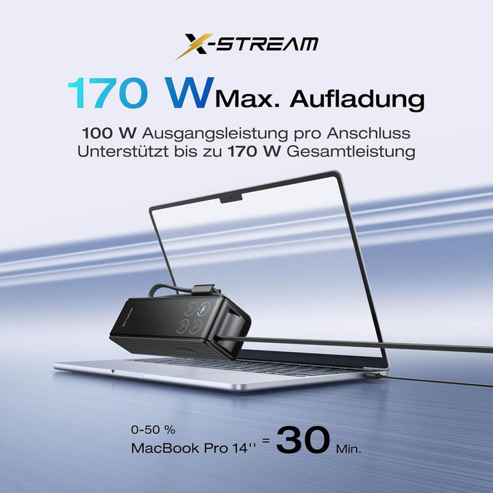 EcoFlow Powerbank 25000mAh 170W mit 100W Integrierte Einziehbare Kabel, 100W USB C Laptop Powerbank