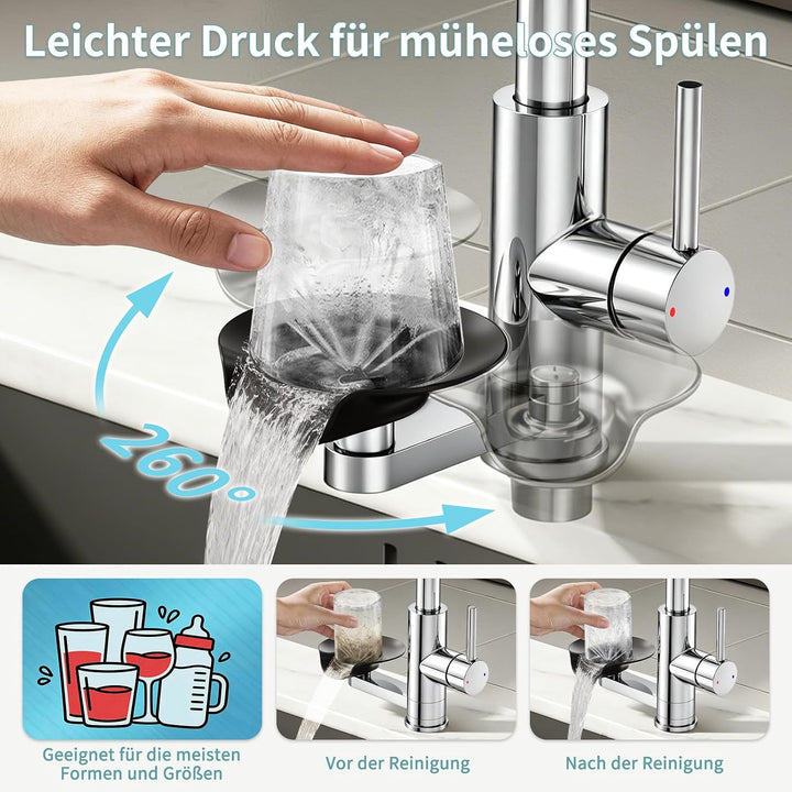 360° drehbarer Wasserhahn Küche ausziehbar mit Brause (Chrom) | wasserfall Mischbatterie Küche mit G