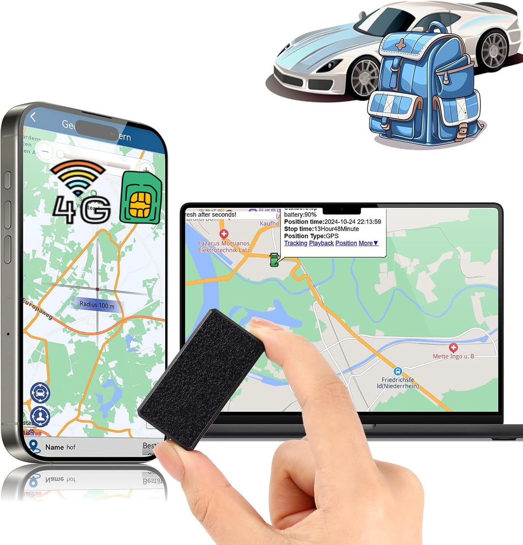 TKMARS 4G Mini GPS Tracker Ohne ABO GPS Tracker mit Kostenloser App für Autos, Dokumente, Kinder, TK