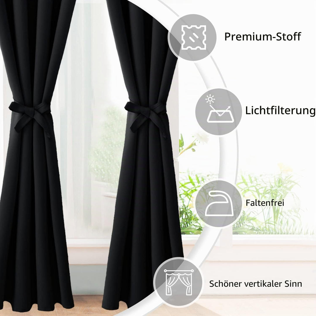 JIUZHEN Blickdicht Vorhänge Gardinen Ösenvorhang für Schlafzimmer Wohnzimmer,Schwarz Verdunkelungsvo