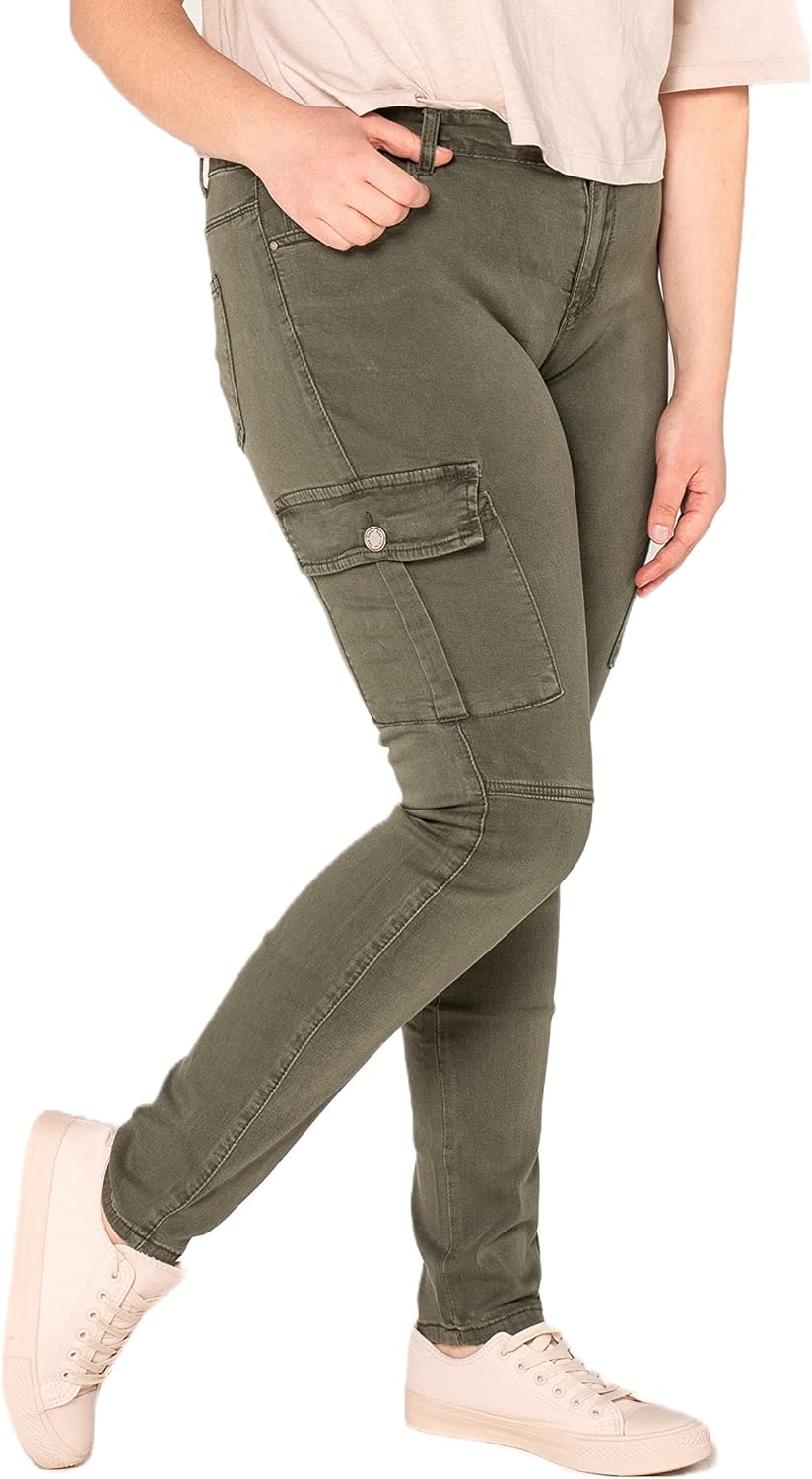 Nina Carter Damen Cargo Jeans grossen Grössen Stretchjeans Plus Size Jeanshosen Used-Look Denim Hose