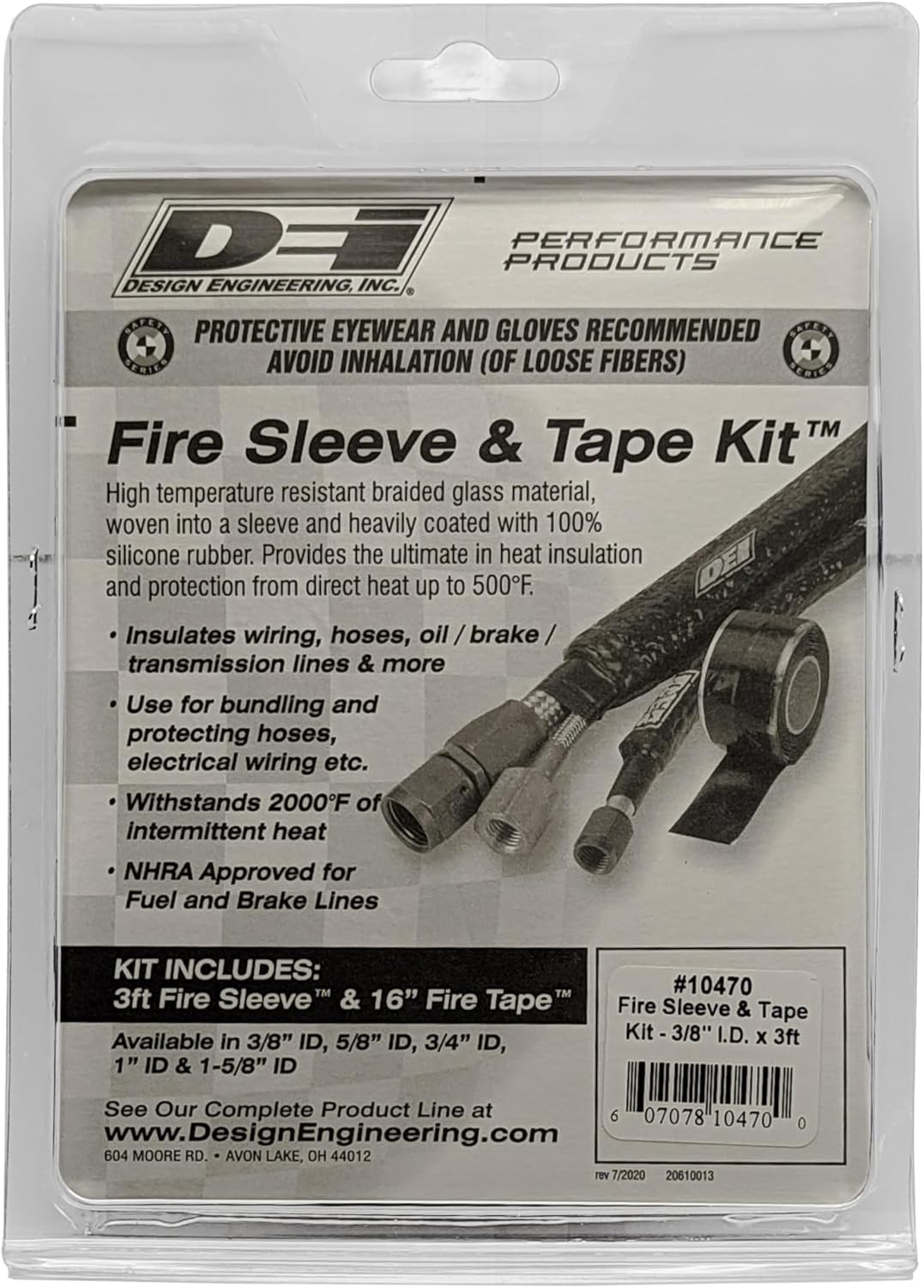 DEi Fire Sleeve and Tape Kit 3/8" I.D. x 3ft, 3/8" I.D. x 3ft