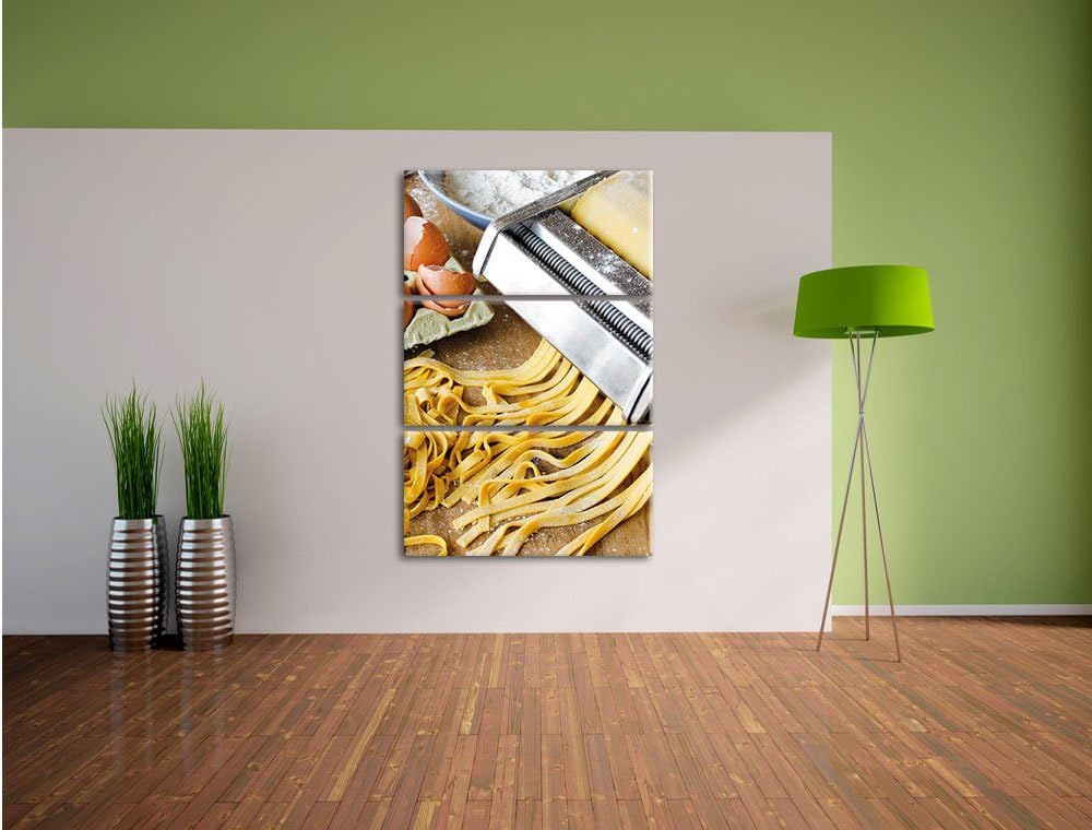 Pixxprint Nudelmaschine Pasta Italia als Leinwandbild | Grösse: 3 Teilig (120x80) | Wandbild| Kunstd