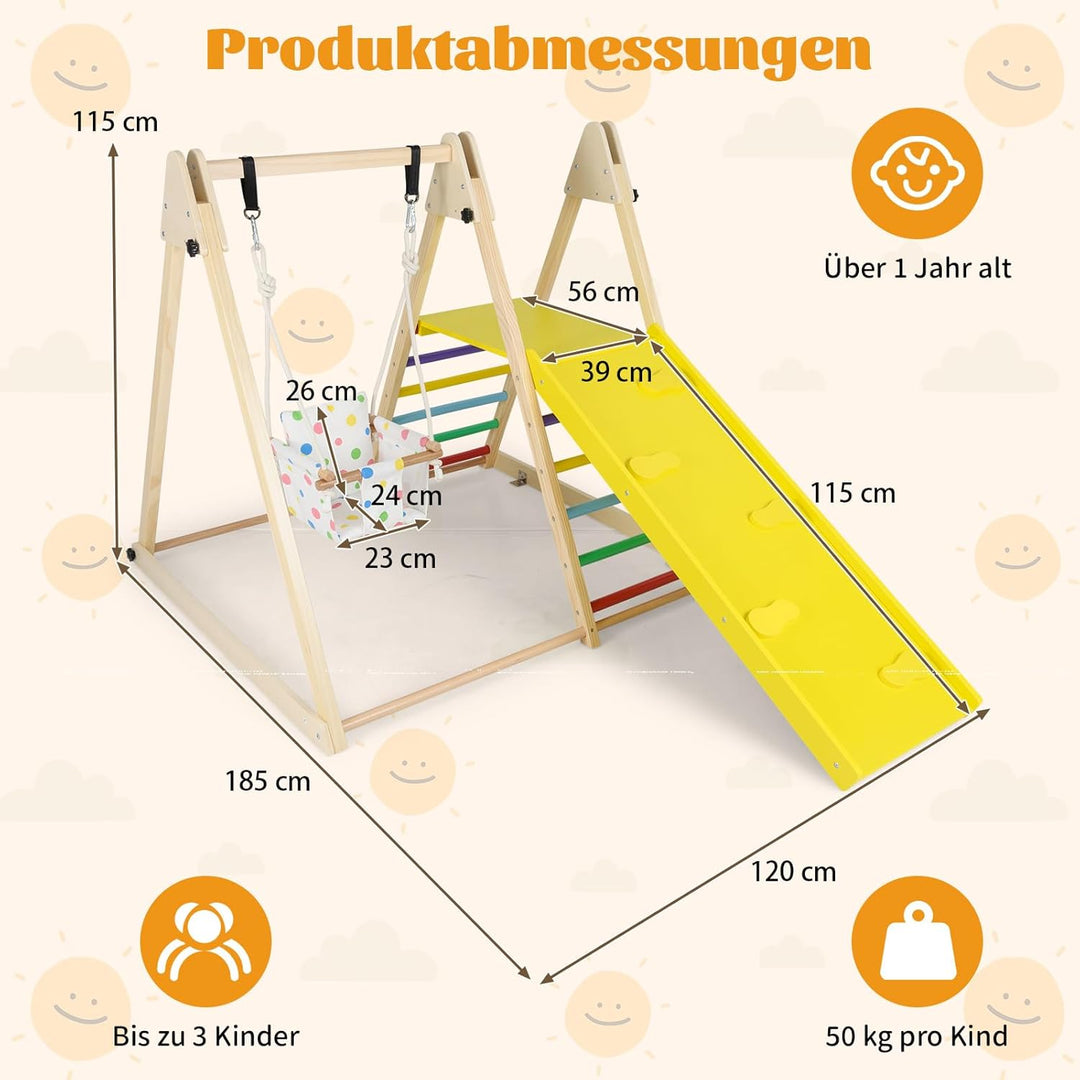 COSTWAY Klettergerüst Indoor, 4 in 1 Schaukel & Ruheplattform & Kletterrampe & Leiter, Kletterset zu