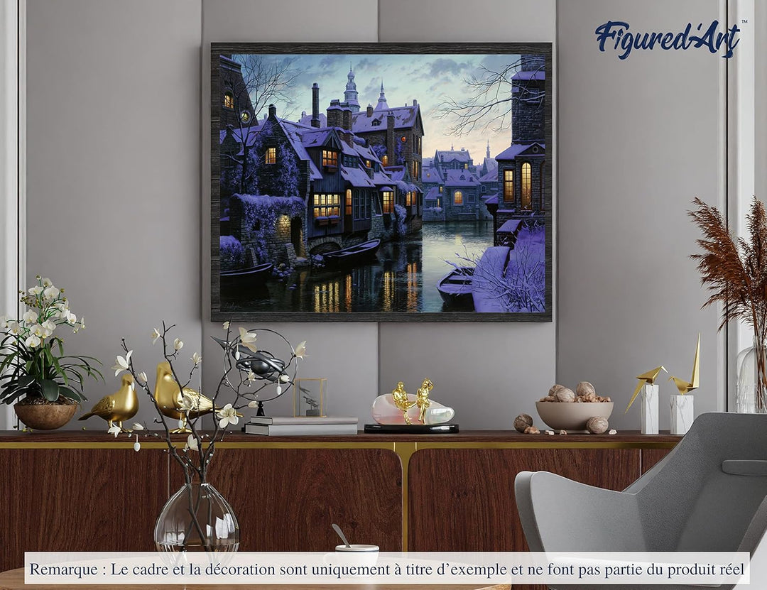 Figured'Art Malen Nach Zahlen Erwachsene Mit Rahmen Kanal im Winter - Paint by Numbers Basteln DIY B