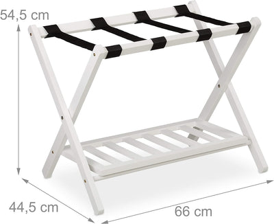 Relaxdays Kofferständer klappbar, Kofferhocker Holz, HBT: 54,5 x 66 x 44,5 cm, 2 Ablagen, Kofferaufb