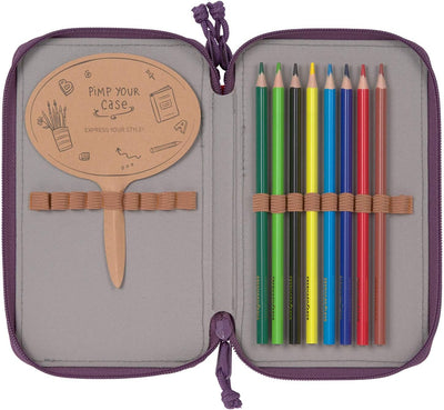 LÄSSIG Federmäppchen befüllt 20-teilig / School Triple Pencil Case Unique Lila, Lila