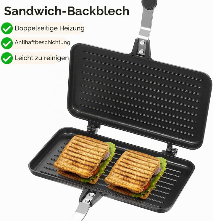 IMIKEYA Sandwich Maker Pfanne Antihaft Doppelseitige Bratpfanne Toastpfanne mit hitzebeständigem Gri