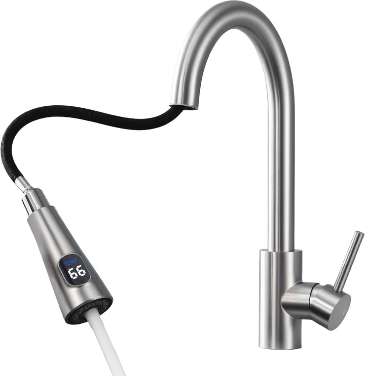 HOMELODY Wasserhahn Küche mit LED-Temperaturanzeige, Ausziehbare Hochdruck Küchenarmatur 360° drehba