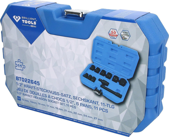 BRILLIANT TOOLS BT022645 1/2" Kraft-Stecknuss-Satz, sechskant, 11-TLG. [Powered by KS Tools]