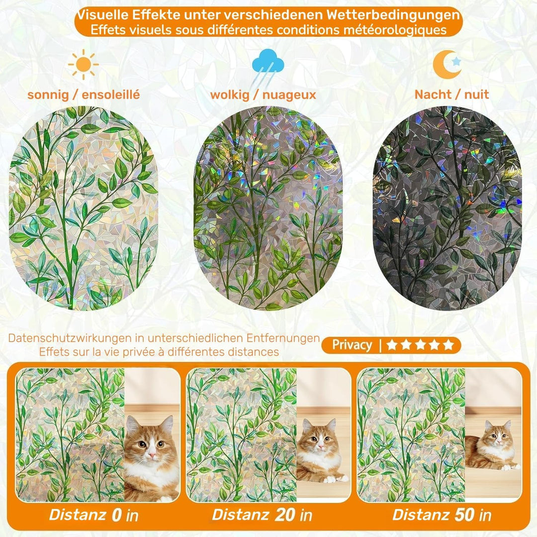 Cinbee 3D Fensterfolie Selbsthaftend Regenbogen Folie Fenster Blickdicht Dekorfolie Bunt (Transparen