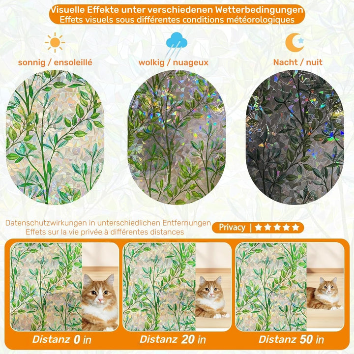 Cinbee 3D Fensterfolie Selbsthaftend Regenbogen Folie Fenster Blickdicht Dekorfolie Bunt (Transparen
