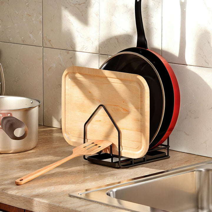 Topfdeckelhalter mit Abtropfschale, Deckelhalter Schublade, Löffelablage Küche Organizer für Topfdec