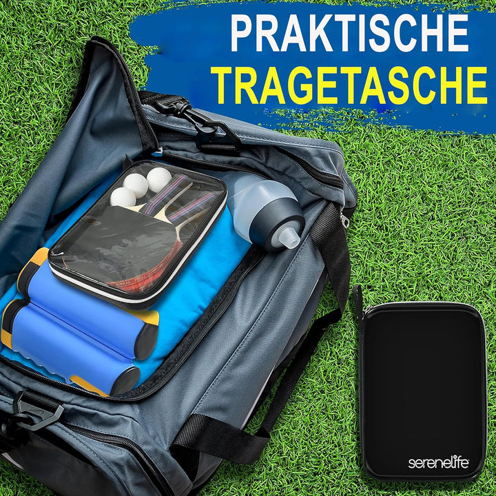 SereneLife Tischtennis Set mit 2 Schlägern 3 Bällen und Tragetasche – Einziehbares Netz Verstellbar
