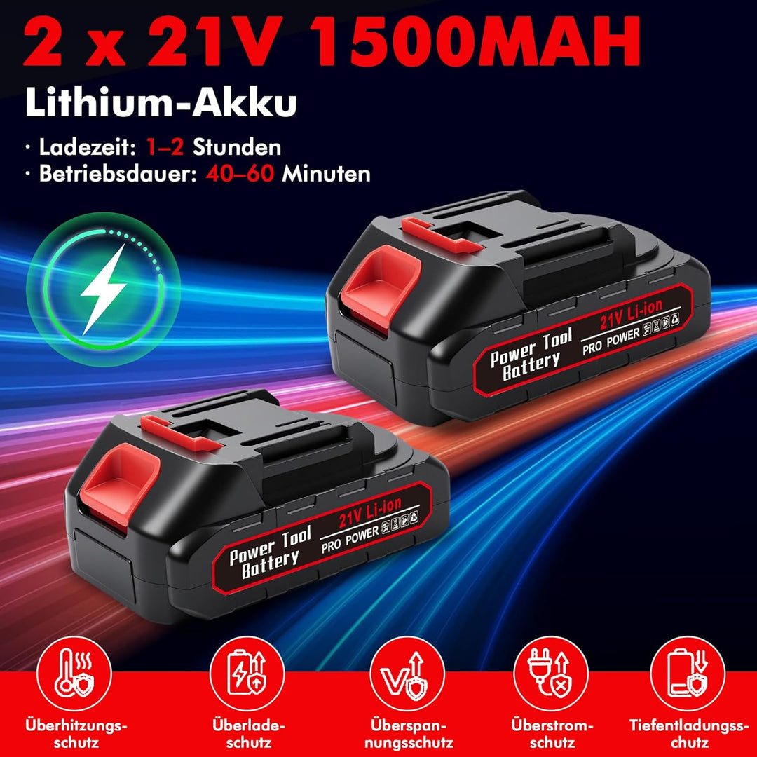 Rasentrimmer mit 2 x Akkus 1500mAh und Ladegerät, 2-in-1 21V Trimmen &amp; Kanten Trimmer, 12 Zoll Freis