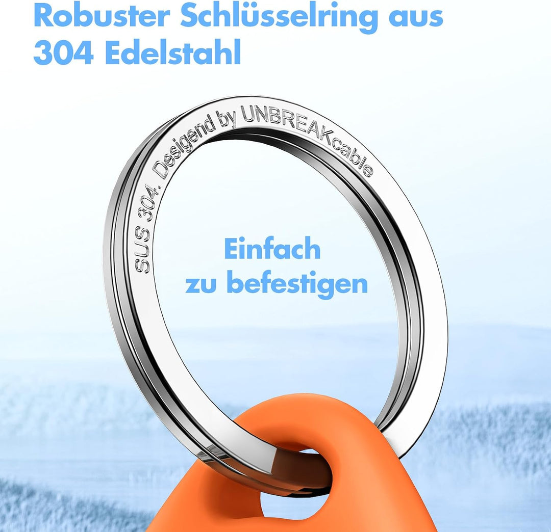 UNBREAKcable 360° Schutzhülle für AirTag [4er-Pack], TPU Vollschutz Schlüsselanhänger mit 304 Edelst